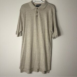 Camp David Mens XL Polo Shirt Oatmeal Tan Linen Blend Short Sleeve Long Length